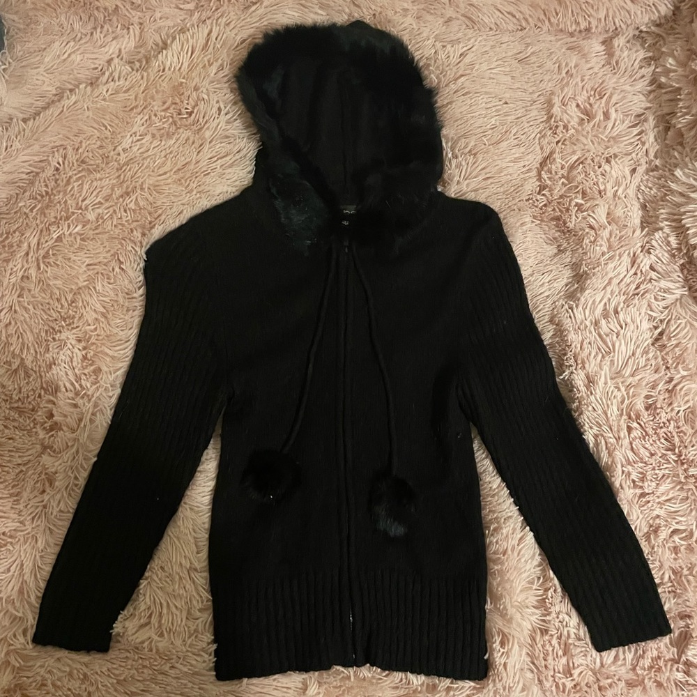 Bebe Y2K Vintage angora Fur Pom Pom hoodie